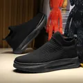 Men's black breathable knit sock sneakers with chunky cushioned sole and slip-on design - 39 / Sock Sports Sneakers (311) / Black