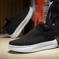 Men's black knitted sock sneakers with breathable mesh upper and white chunky sole - 39 / Sock Sports Sneakers (311) / White Black