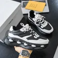 Men's low-top fashion sneakers in black and white leather with chunky platform soles - EU 39 / Black and White