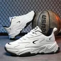 Fashionable white chunky sneakers with black accents and thick non-slip soles for running - EU 39 / White Black