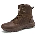Brown high-top tactical combat boots with side zipper and durable rubber sole - 39 / Brown