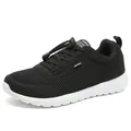 Men's breathable mesh running sneakers in black with lightweight white thick soles - 38 / Black