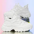 Men's fashion white chunky sneakers with thick anti-slip sole and mesh panels - EU 39 / White