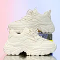 Men's fashion chunky sneakers in cream off-white with thick sole and breathable mesh - EU 39 / Beige