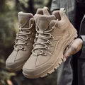 Men's khaki winter outdoor hiking boots with warm lining and non-slip rubber sole - EU 38 / Sand