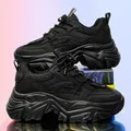 Men's fashion chunky sneakers in black with breathable mesh and thick soles for a trendy look - EU 39 / Black