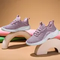 Pink breathable mesh women's running sneakers with thick white soles for casual sports - EU 36 / Pink