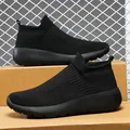 Men's casual black knitted sock sneakers with elastic slip-on design and thick rubber sole - EU 36 / Black