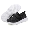 Lightweight breathable mesh walking shoes for seniors in black camo with velcro straps - EU 36 / Black