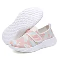 Breathable flying woven walking shoes with colorful abstract print and velcro strap - EU 36 / Pink