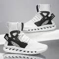 White high-top sock sneakers for men featuring breathable knit upper and thick platform soles - EU 40 / White