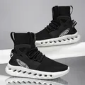 Men's high-top knit sock sneakers in black and white with cushioned hollow thick soles - EU 40 / Black
