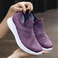 Women's purple knit slip-on sneakers with silver thread and white honeycomb sole - Purple / EU 36