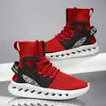 Men's red high-top sock sneakers with breathable mesh and white cushioned thick soles - EU 40 / Red