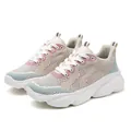 Women's mesh casual sneaker in pink, blue, and beige with thick white sole - EU 36 / White