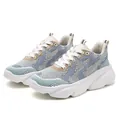 Women's chunky mesh sneakers with blue and beige knitted texture and thick white soles - EU 36 / Sapphire Blue
