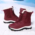 Waterproof burgundy quilted snow boots with faux fur lining and non-slip outdoor soles - EU 36 / Burgundy
