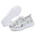 White low-top breathable mesh walking shoes with grey camo texture and toggle laces - EU 35 / Blue