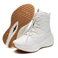 Winter thermal high-top white outdoor hiking boots with brown non-slip rubber soles - EU 36 / Luminous White