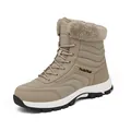 Khaki waterproof snow boots with warm faux fur collar and anti-slip rubber soles - EU 37 / Sand