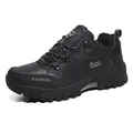 Men's winter outdoor hiking shoes in black leather with warm faux fur lining and anti-slip sole - 40 / Winter Plush Lined (8528) / Black