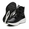 Women's black high-top winter snow boots with warm fleece lining and snake pattern texture - EU 38 / Luminous Black