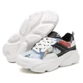 Sneakers platform bianche con stampe artistiche colorate e chiusura stringata - 36 / Multicolore (Dad Shoes)