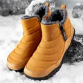 Winter snow boots in mustard yellow with warm grey plush lining and side zipper - Camel