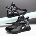 Men's high-top basketball sneakers in black and gray camouflage with thick soles - 39 / Black