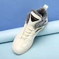 Winter beige leather sneakers with thick grey faux fur lining and lace-up closure - 39 / Khaki Fleece