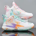 Men's breathable high-top basketball shoes in vibrant white pink and orange colors - 35 / Mandarin Ducks
