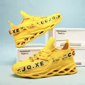Bright yellow breathable mesh sports sneakers with unique blade-style hollow out sole - EU 36 / Yellow