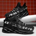 All-black breathable mesh sport sneakers with wavy hollow shock-absorbing blade sole - EU 36 / Black