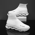 White breathable knit sock sneaker with unique wavy hollow sole for active sports - EU 40 / White
