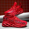 Men's athletic red blade sneakers with breathable mesh fabric and hollow wave sole - EU 36 / Red