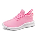 Pink breathable mesh sneakers with white thick anti-slip sole for men and women - Pink