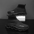 All-black breathable knit sock sneakers with unique wavy hollow thick sole - EU 40 / Black