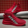 Men's breathable red mesh running sneakers with lightweight woven tape and non-slip sole - EU 39 / Red