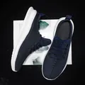 Donkerblauwe ademende mesh sneakers voor heren met dikke witte antislip golfzool - EU 39 / Donkerblauw