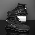 Men's black high-top running shoes with hollow wave sole and breathable mesh fabric - EU 40 / Black