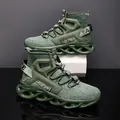 Olive green high-top running shoes with breathable knit and hollowed-out soles - EU 40 / Green