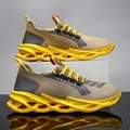 Men's mesh running sneakers in yellow and khaki with wave cushioning soles - EU 39 / Yellow