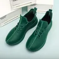 Men's dark green pebbled leather fashion sneakers with anti-slip thick soles - EU 40 / Green