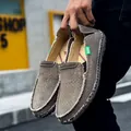 Taupe canvas loafers for men with hand-stitched detailing and durable rubber soles - EU 39 / Gray