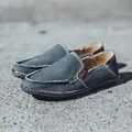 Men's casual wash canvas loafers in navy blue with handcrafted stitching and rubber sole - EU 39 / Gray