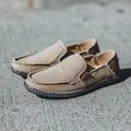 Men's khaki canvas loafers with durable anti-slip thick soles and hand-stitched detail - EU 39 / Apricot