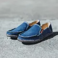 Men's navy denim loafers with white contrast stitching and soft flexible sole - EU 39 / Blue