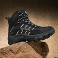 Men's black high-top outdoor tactical boots with anti-slip rubber soles for hiking - EU 39 / Black