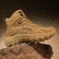 Rugged khaki high-top tactical hiking boots in sand color with thick anti-slip rubber soles - EU 39 / Earthy Yellow