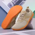 Minimalist khaki mesh training shoes with a vibrant orange rubber sole for high grip - EU 36 / Khaki